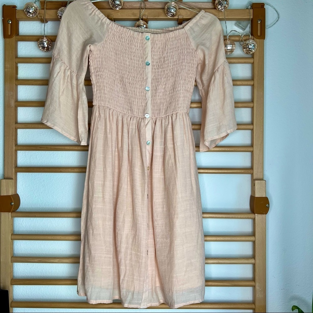 EARTHBOUND | Off shoulder button down smock dress